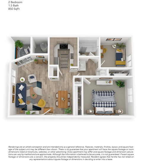 Clover Creek Two Bedroom One Bathroom Floor Plan